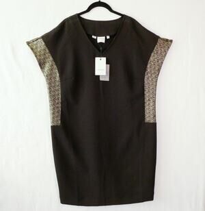NWT Junarose Black Shift Dress Size 14 Silver Trim Roomy Fit Career Comfort LBD